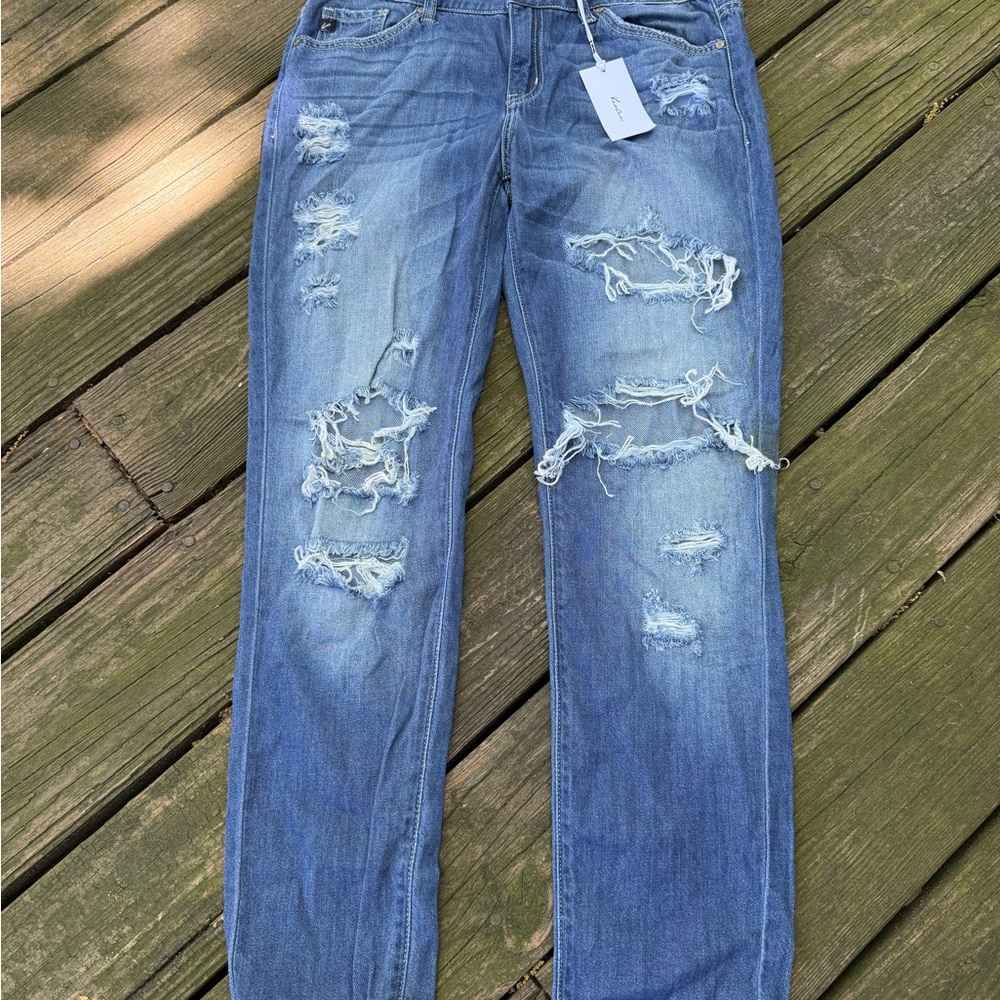 NWT KanCan Medium Blue Distressed Boyfriend Jeans